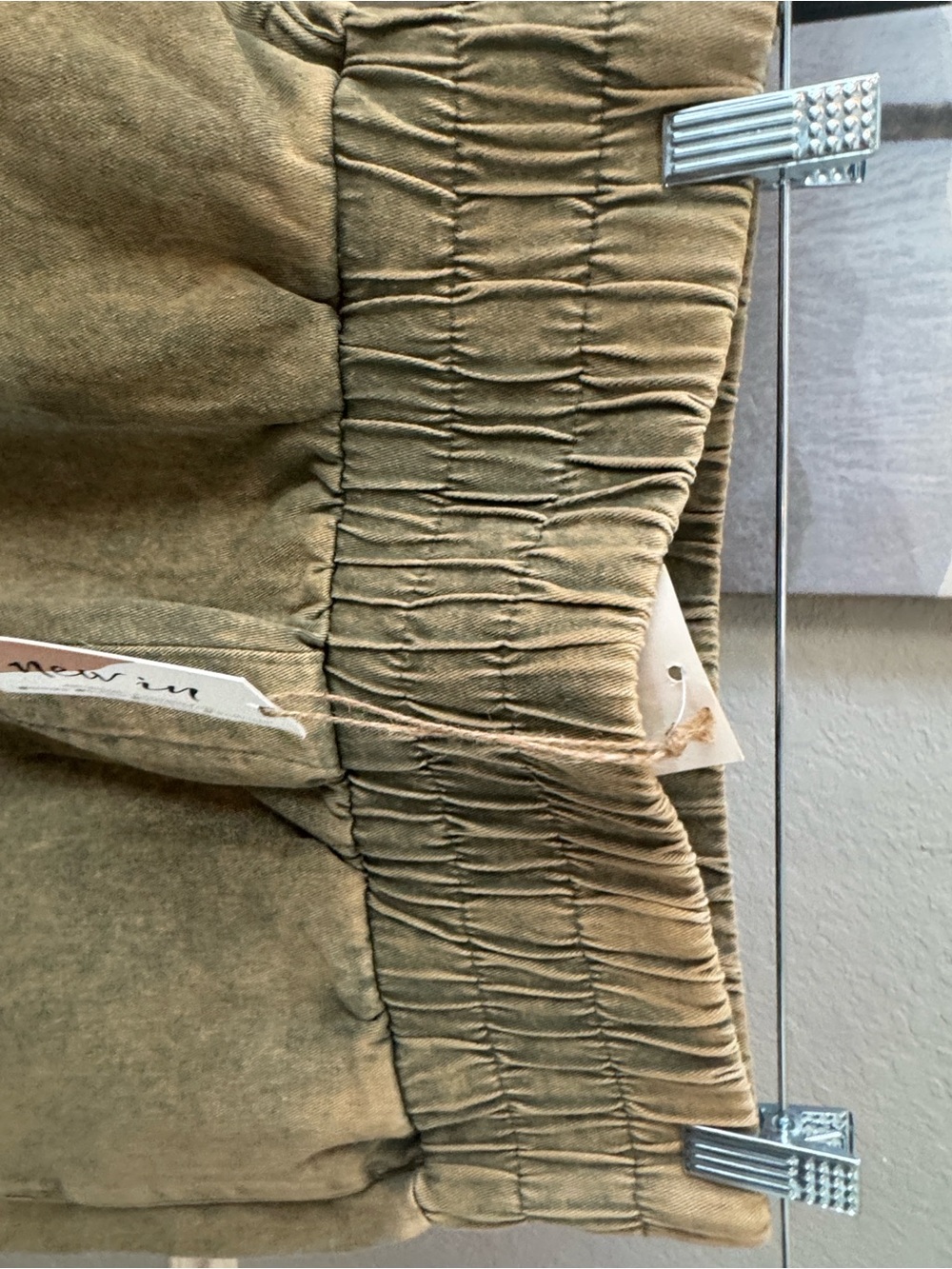 Neavin Olive-Green Washed High-Rise Denim Shorts - Picture 2 of 3